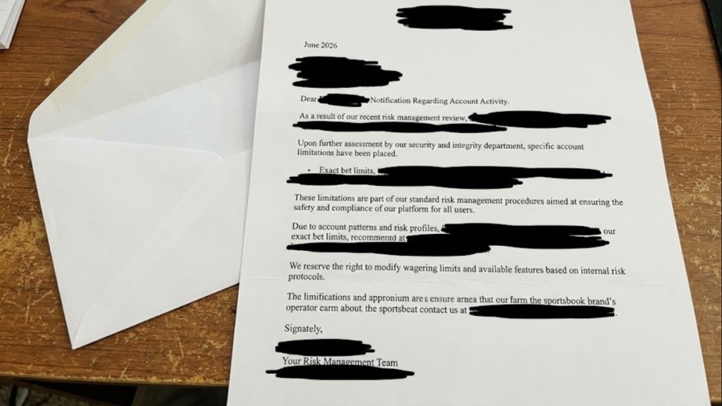 An example document of a formal notification regarding account activity, relevant to Massachusetts Sports Betting consumer protection policies.
