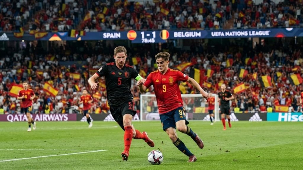 Quarterfinals World Cup match preview featuring Spain and Belgium players in action.