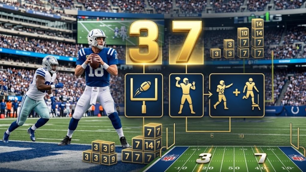 Graphic illustrating a half-point spread value comparison between -3 and -2.5 point spreads, highlighting the importance of a key number in NFL betting strategy next to an NFL football game action shot.