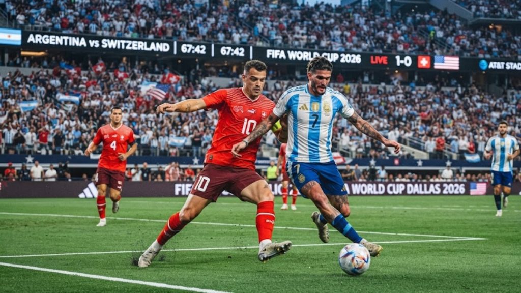 Quarterfinals World Cup action shot between Argentina and Switzerland players during the match