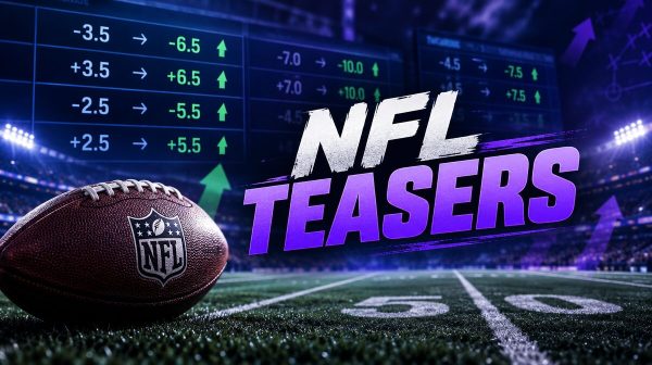 NFL teaser betting strategy guide showing point spread adjustments on a football field background