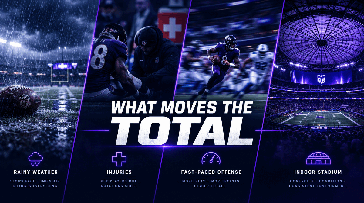 Factors that affect NFL over under totals including weather injuries and pace of play