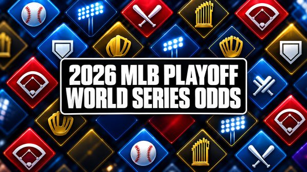 2026 MLB playoff and World Series odds graphic with baseball icon tiles