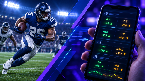 NFL live betting odds changing on a screen during a football game