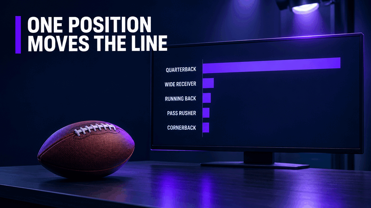 Bar chart showing a quarterback worth far more points on the NFL spread than a wide receiver, running back, pass rusher or cornerback